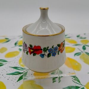Floral Motif Cottage Style Handpainted Bright Colors Sugar Bowl Kalocsa Hungary